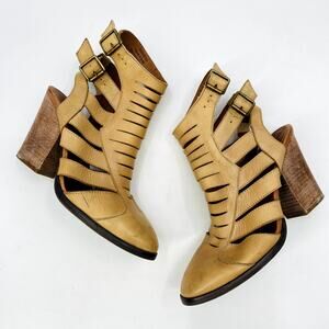 Free people Cream Leather Cutout Booties
